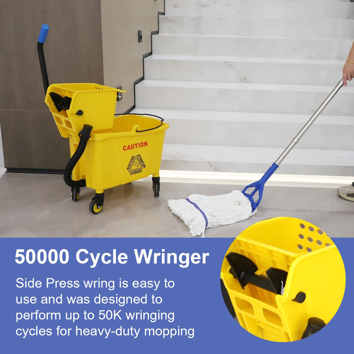 Yellow 35 Qt. Side-Press Mop Bucket and Wringer Combo on Wheels T437