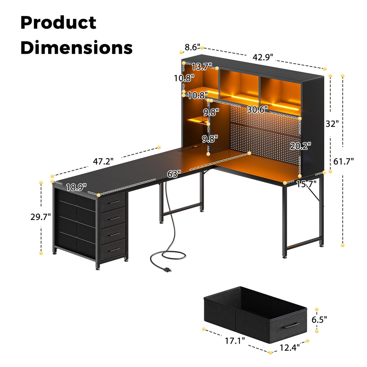 63" L Shaped Desk W7729