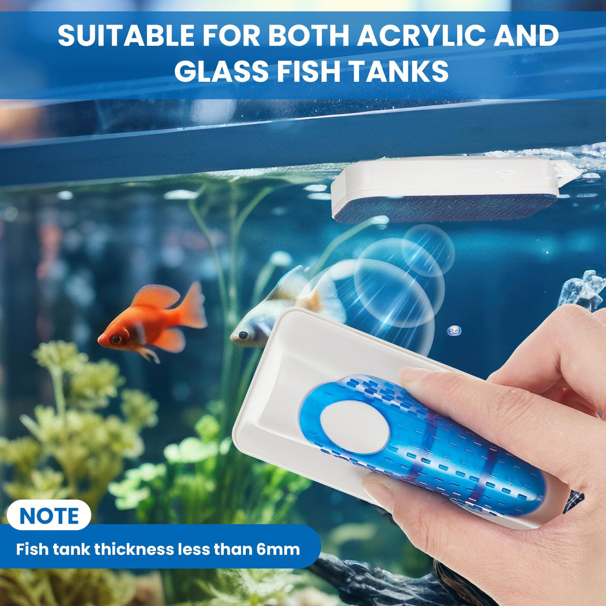 Aquarium Fish Tank Cleaning Tool Kit 4 Pcs Long Aquascape Tools Magnetic Glass Cleaner Brush 5 in 1 Gravel Cleaner and Siphon Vacuum K483201