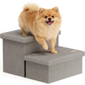 2-Step Wide Dog Stairs with Storage, Non-Slip Foldable Pet Steps, Grey X42606