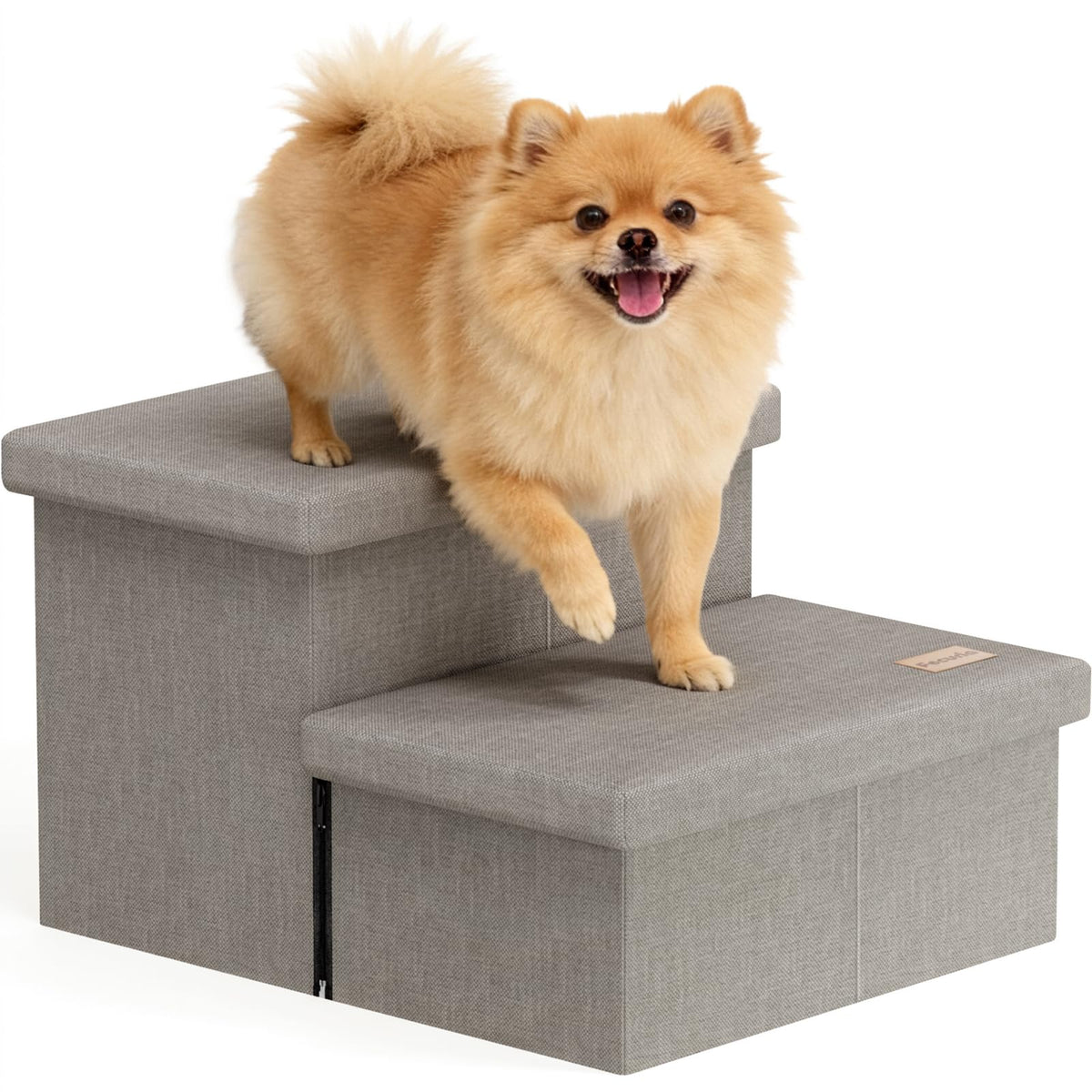 2-Step Wide Dog Stairs with Storage, Non-Slip Foldable Pet Steps, Grey X42606