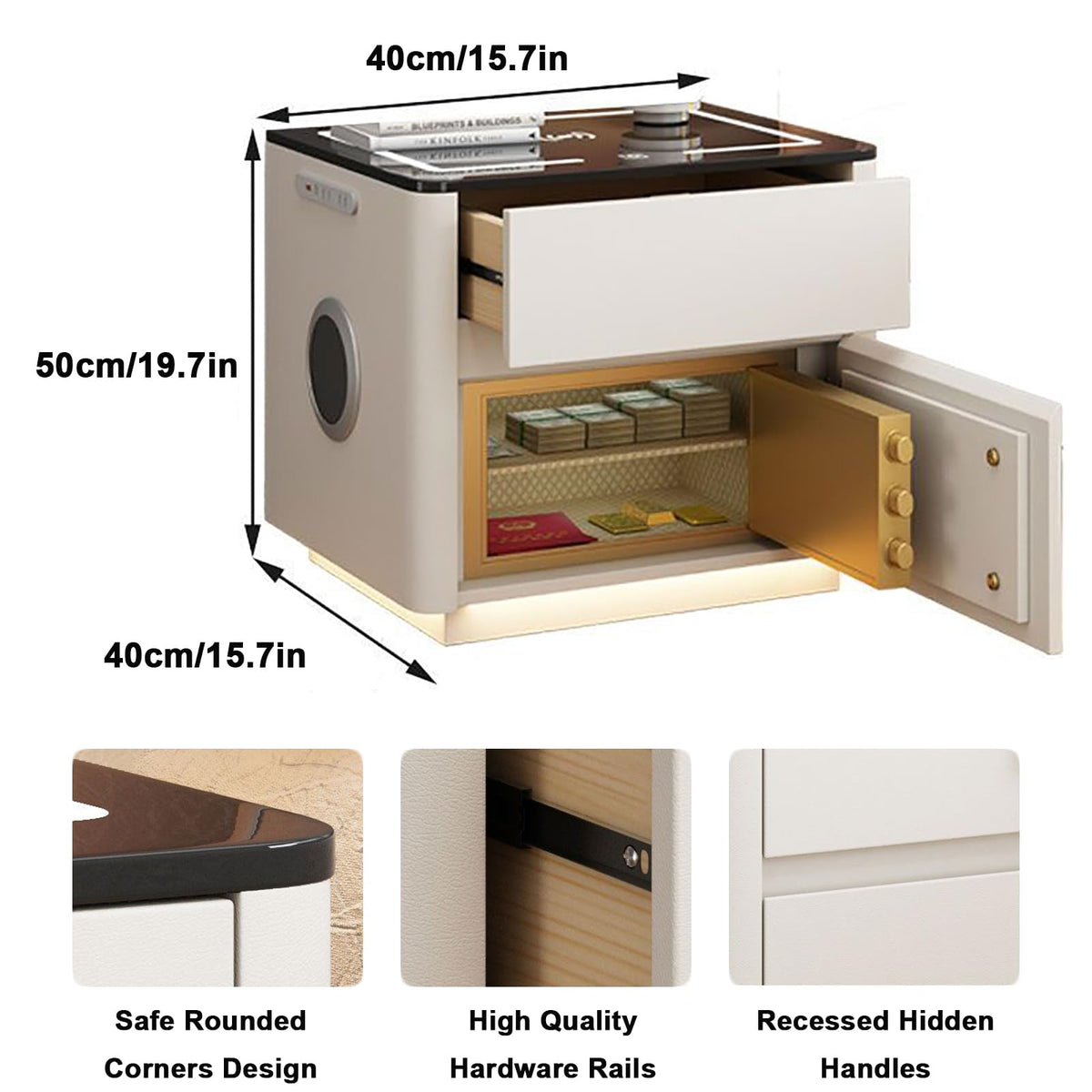 Light Gray Nightstand with Charging Station and USB Ports C5592