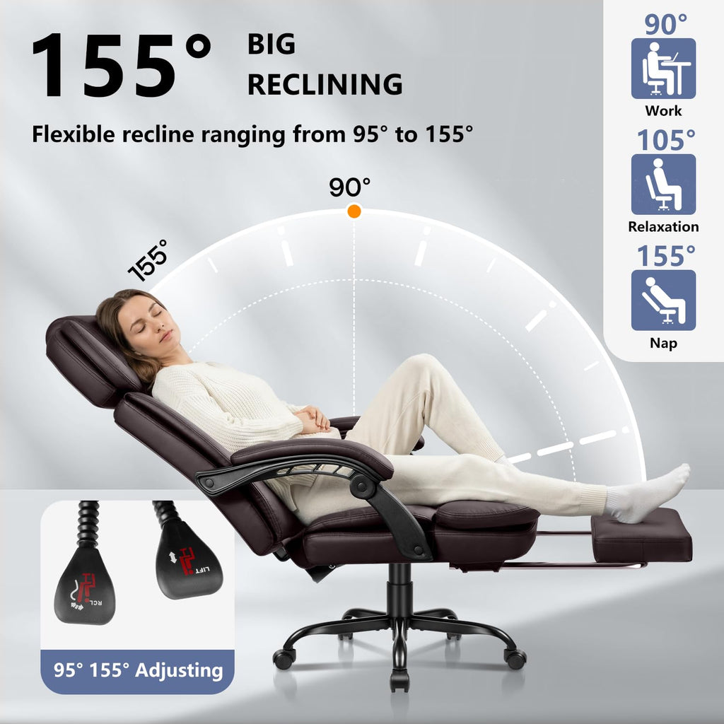 Brown High Back Ergonomic PU Leather Office Chair with Foot-Rest H7948