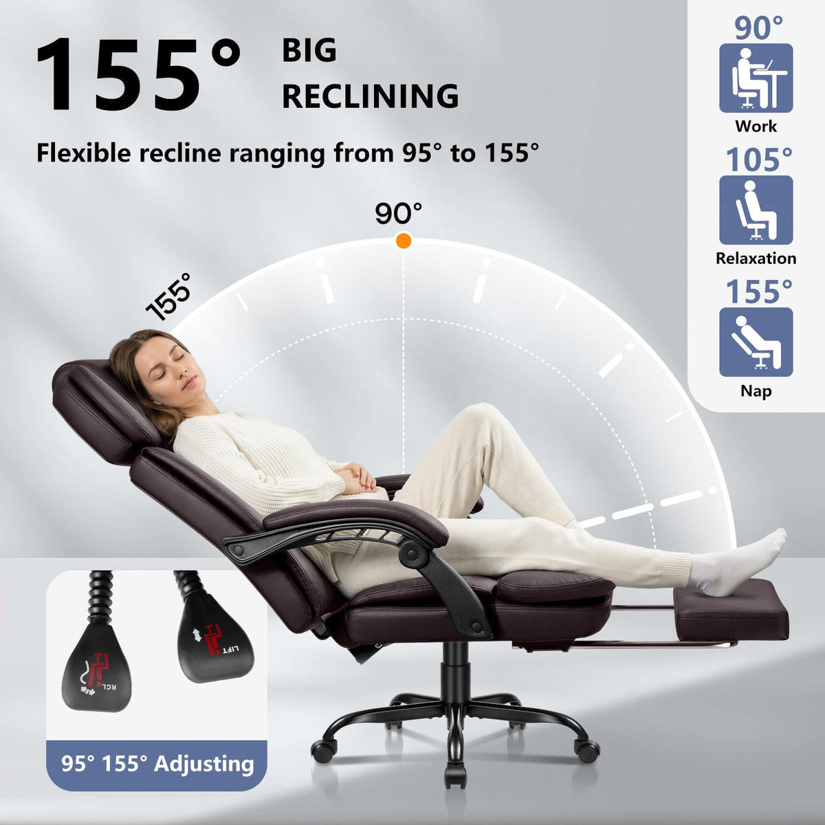 Brown High Back Ergonomic PU Leather Office Chair with Foot-Rest H7948