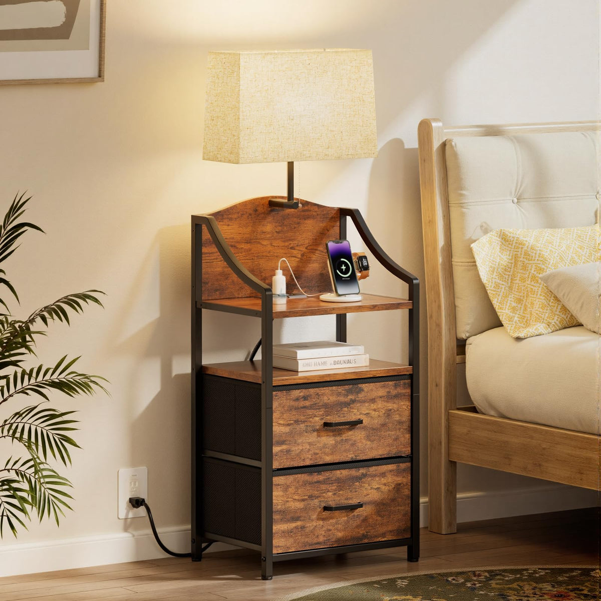 45" Tall Nightstand with Charging Station & Light B74296