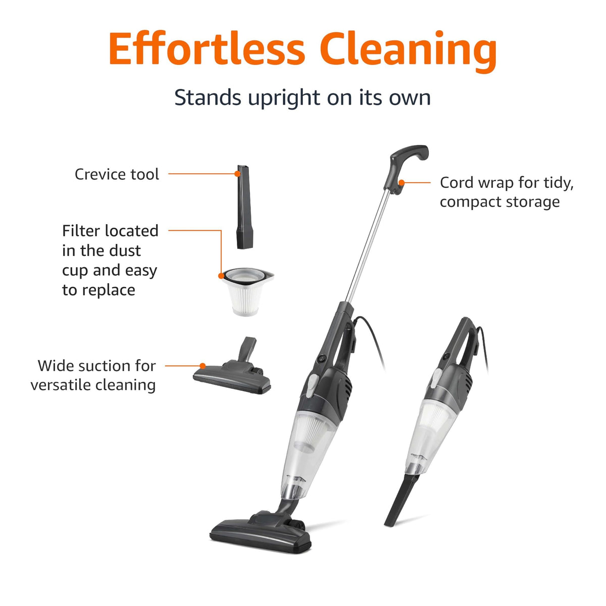 2-in-1 Corded Stick Vacuum Cleaner, Converts to Handheld, Lightweight, Black B984470
