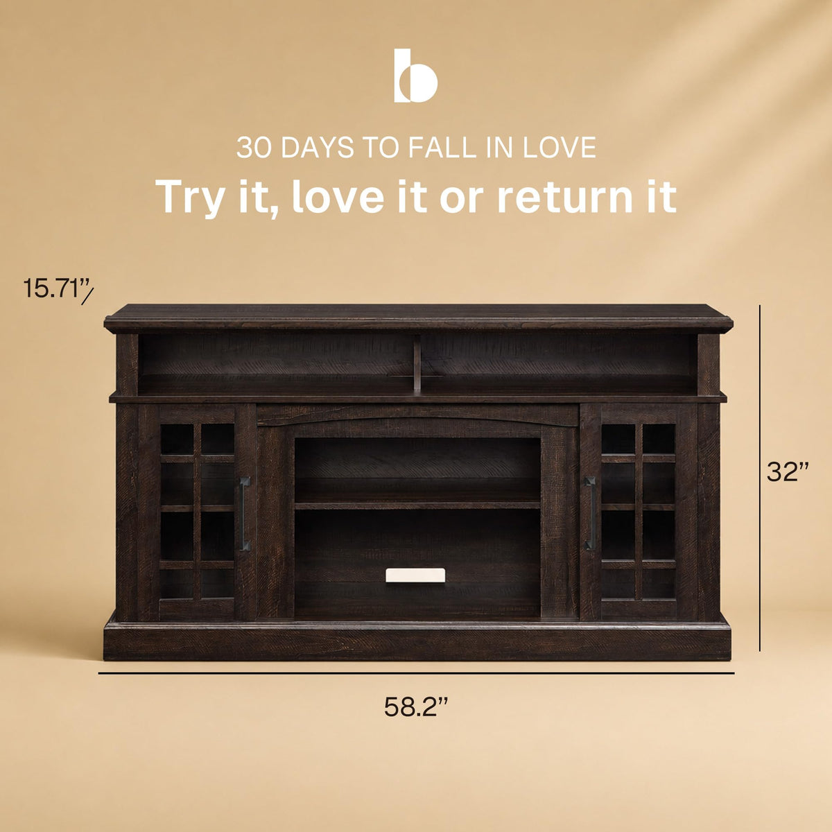 58" Espresso TV Stand & Media Entertainment Center C34257
