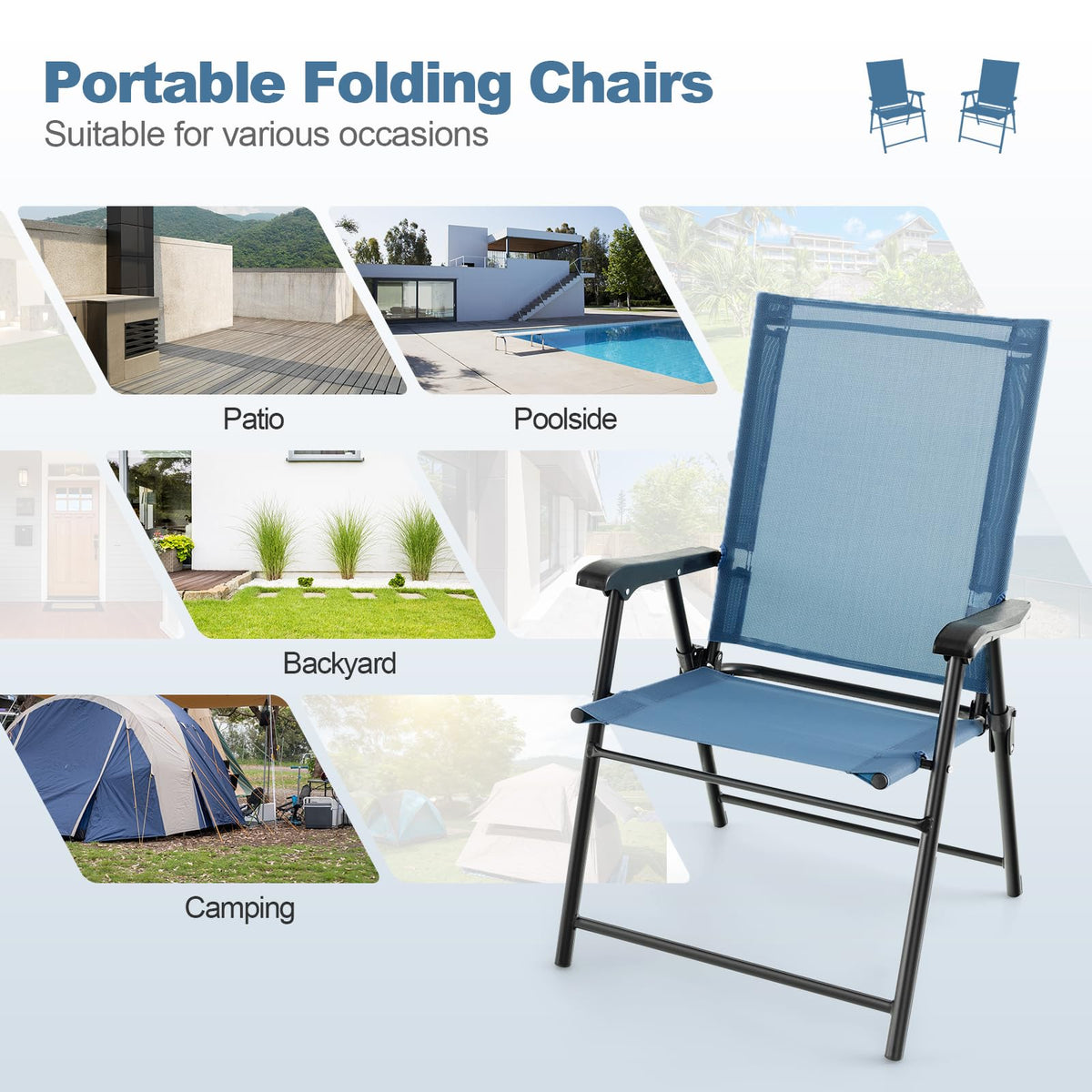 Blue Set of 2 Folding Sling Chairs O97999