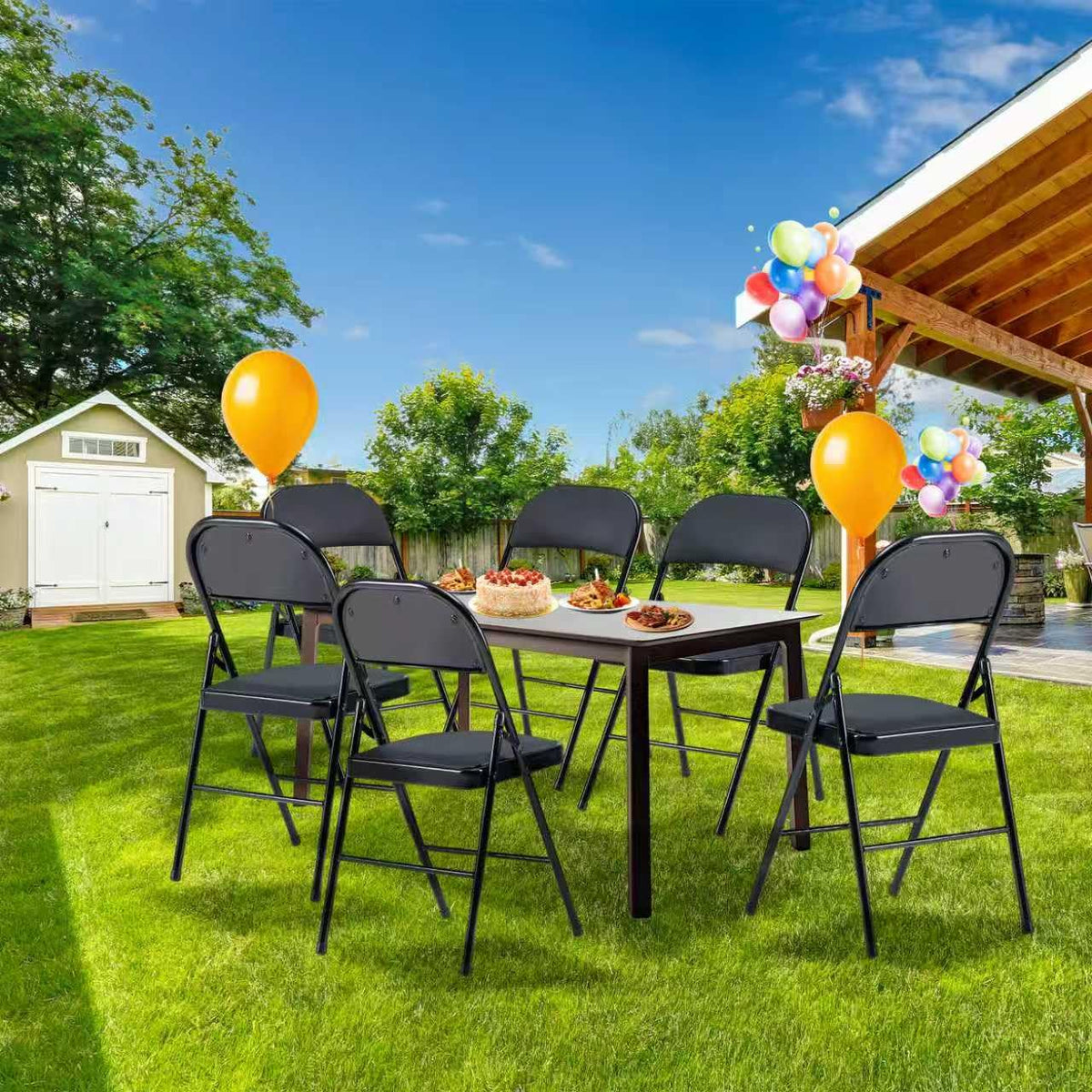 Black Folding Chairs 10-Pack Padded Heavy Duty Steel Frame D908