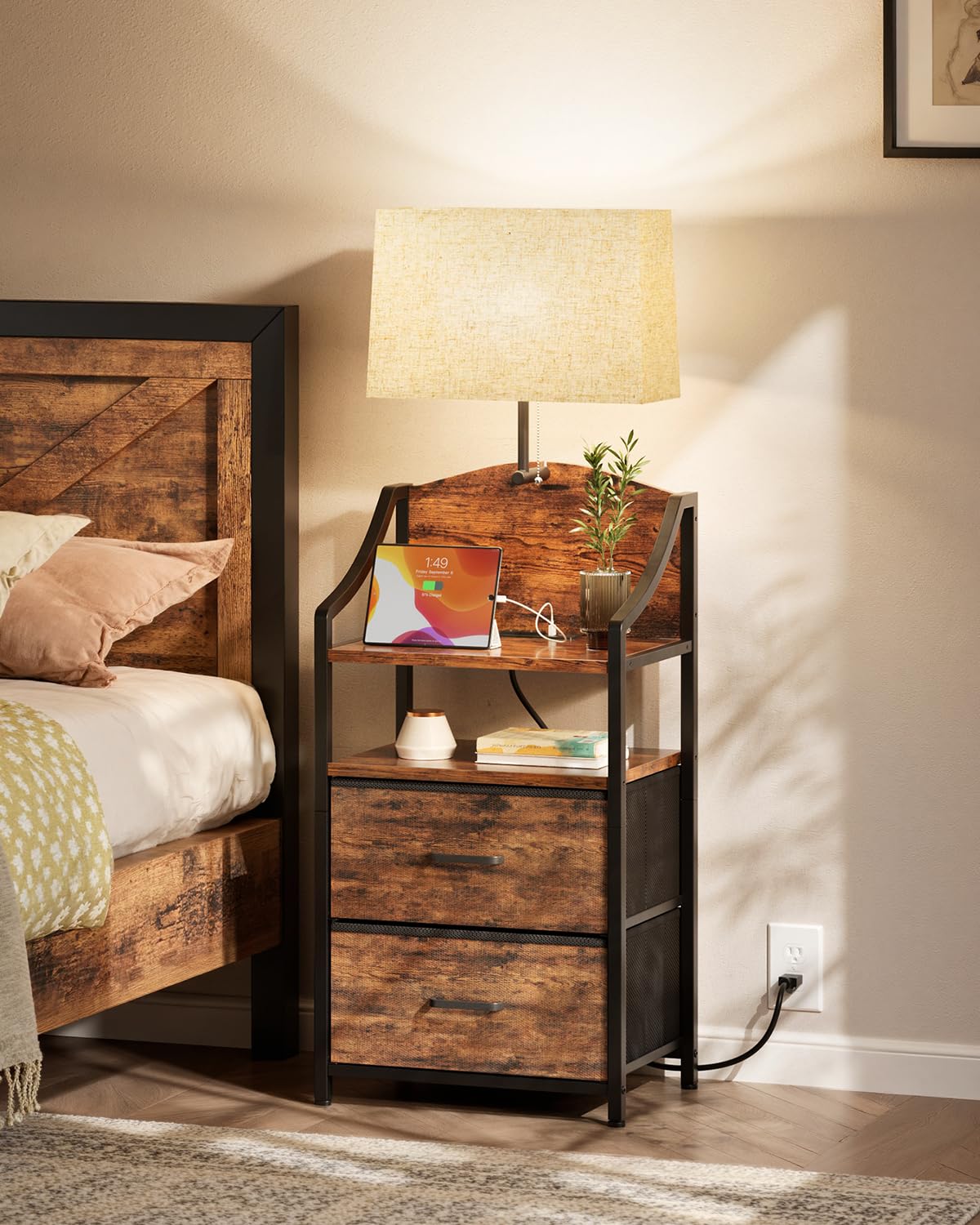 45" Tall Nightstand with Charging Station & Light B74296
