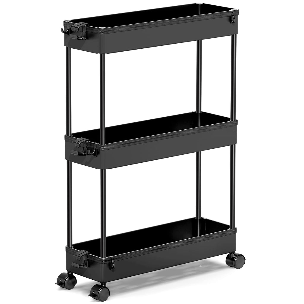 Black 3 Tier Slim Rolling Storage Cart J176