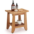 14'' Waterproof Teak Shower Bench with Storage Shelf S537376