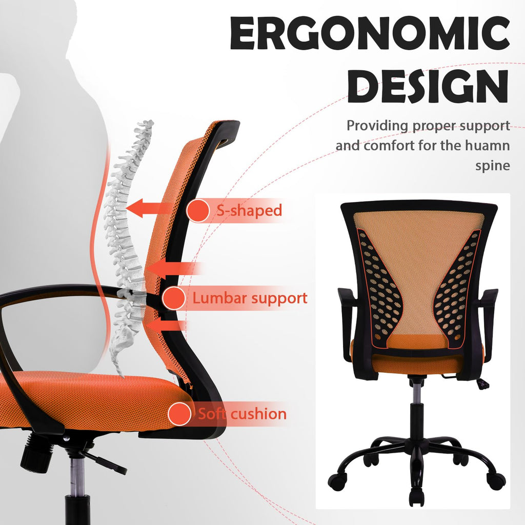 Orange Adjustable Mesh Ergonomic Office Chair with Lumbar Support L34730