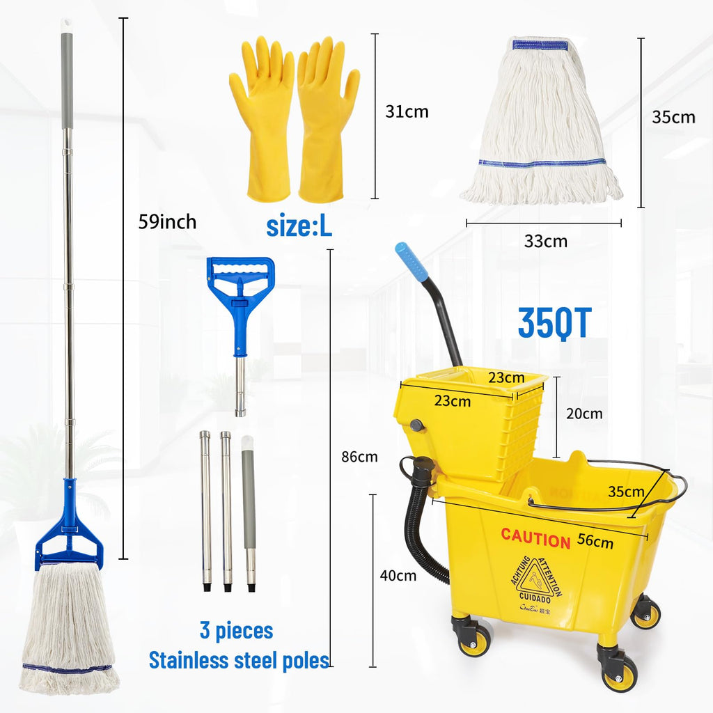 Yellow 35 Qt. Side-Press Mop Bucket and Wringer Combo on Wheels T437