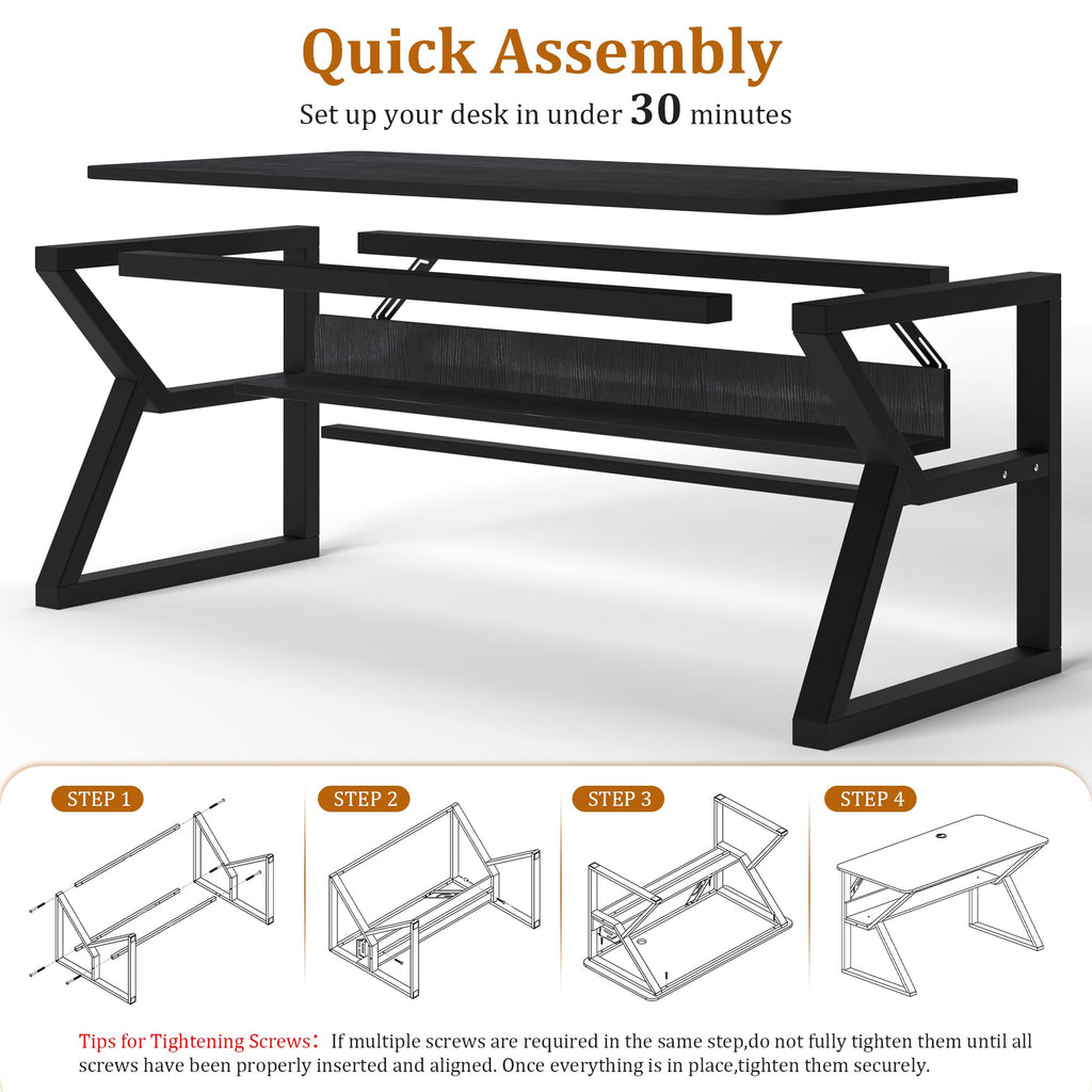 47 inch Black Computer Desk with Storage Shelf T229122