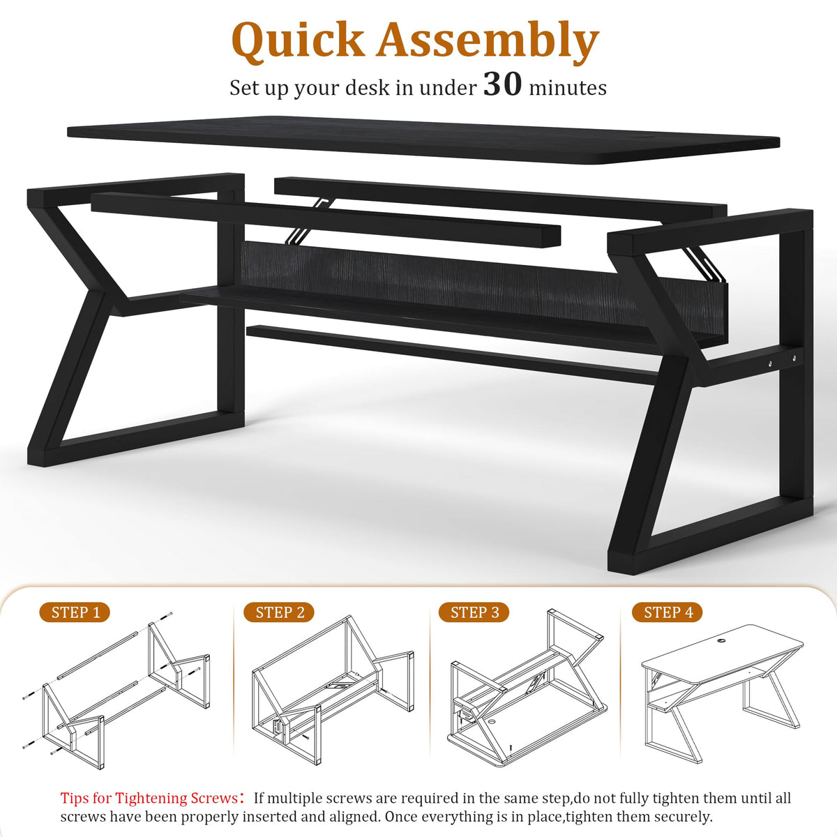 47 inch Black Computer Desk with Storage Shelf T229122