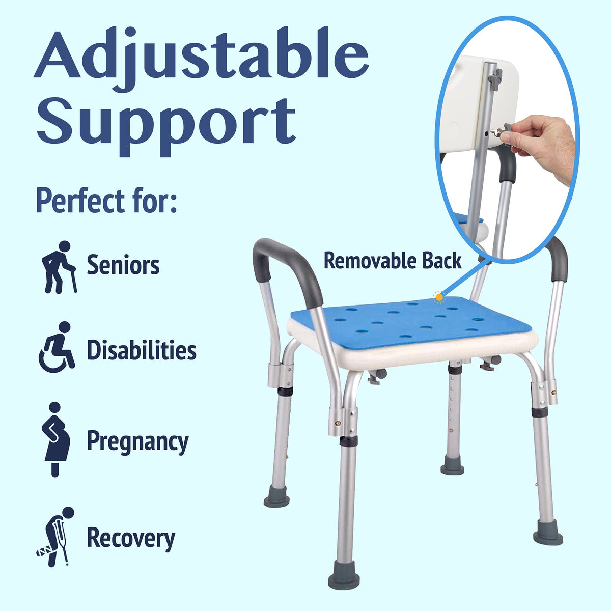 Adjustable Shower Chair with Back and Armrests W555