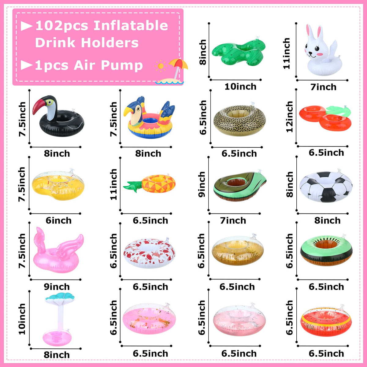 102 Pcs Inflatable Drink Holders with Air Pump J38537