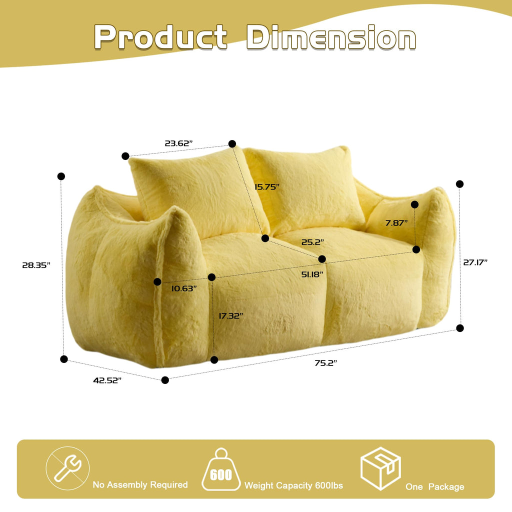 Oversized Ultra Soft Fluffy Faux Fur Bean Bag Chair with Pillows B875