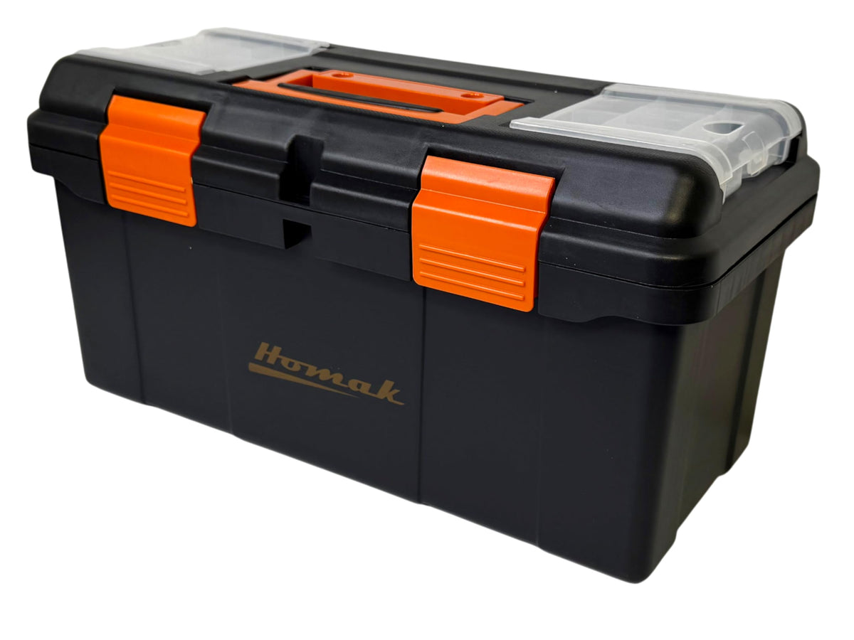 Plastic Tool Box with Tray and Dividers, Black, 19.25 Inches F1537