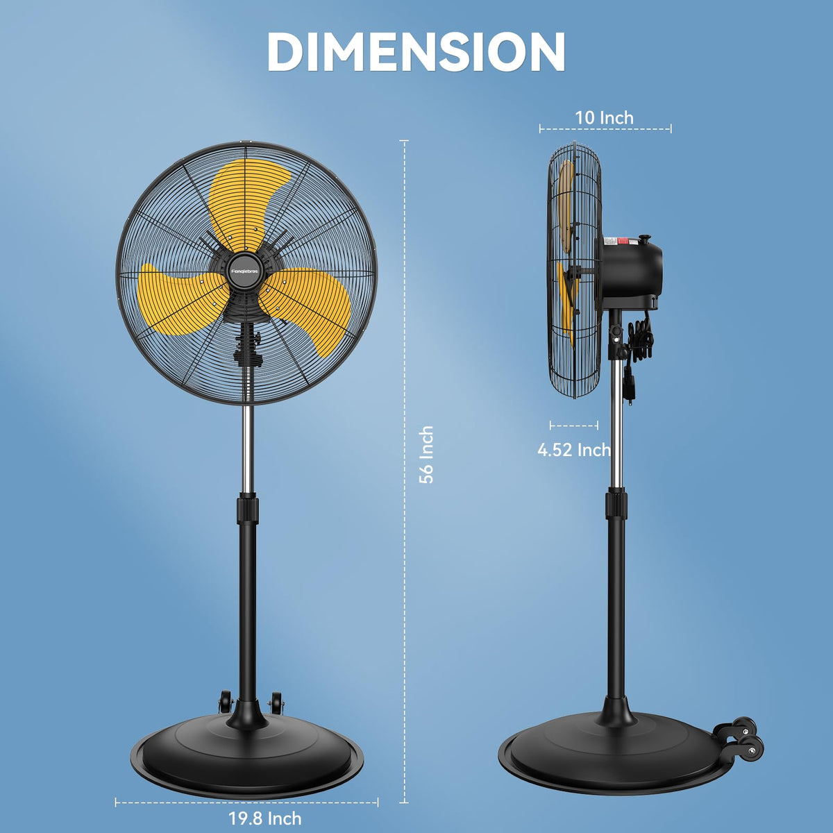 20 Inch 3-Speed Oscillating Metal Pedestal Fan with Wheels I5077