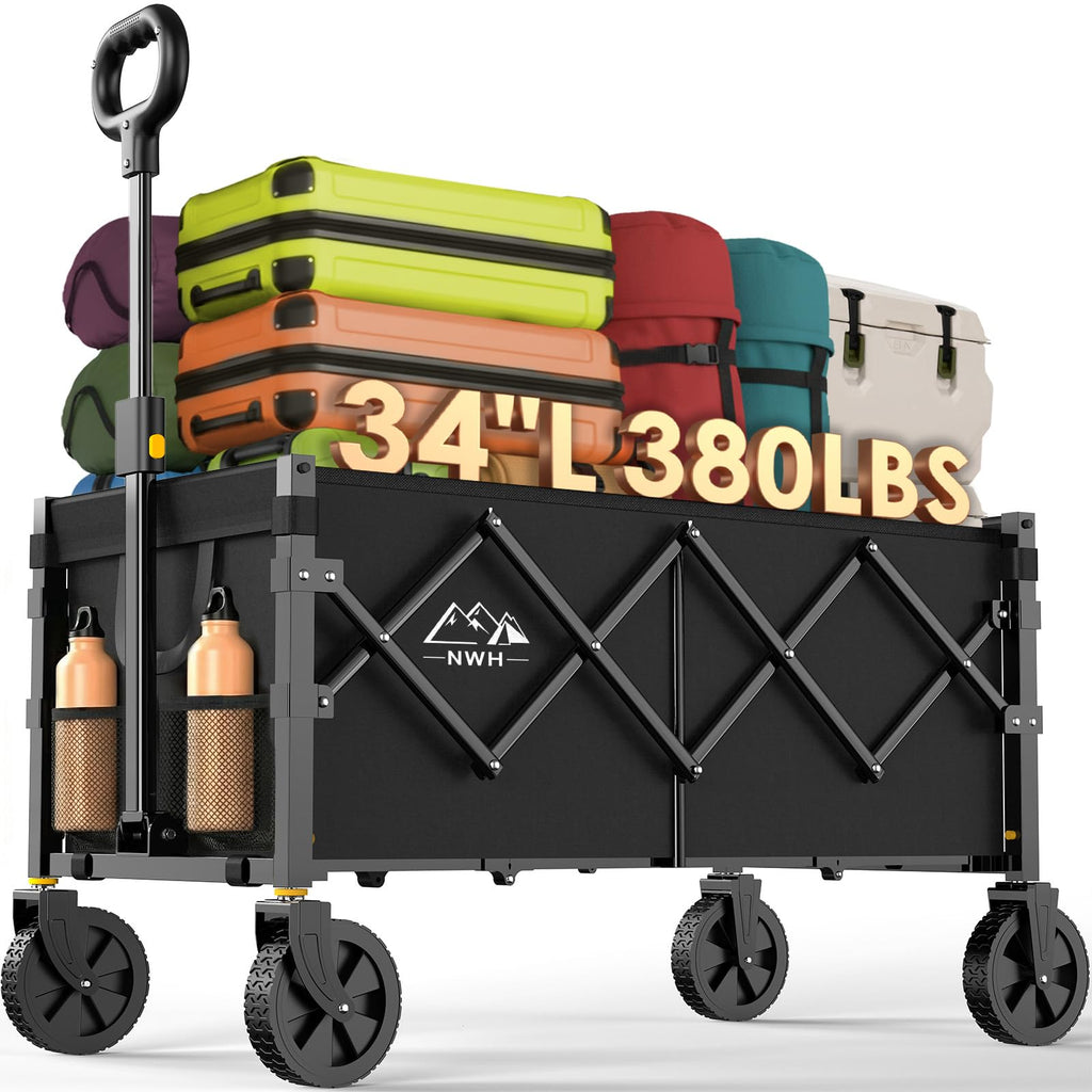 34'' Extra Long Collapsible Wagon, 380lbs Heavy Duty Utility Cart with All-Terrain Wheels S468789
