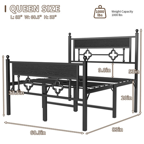 20 Inch Queen Size Bed Frame with Headboard & Footboard P210309