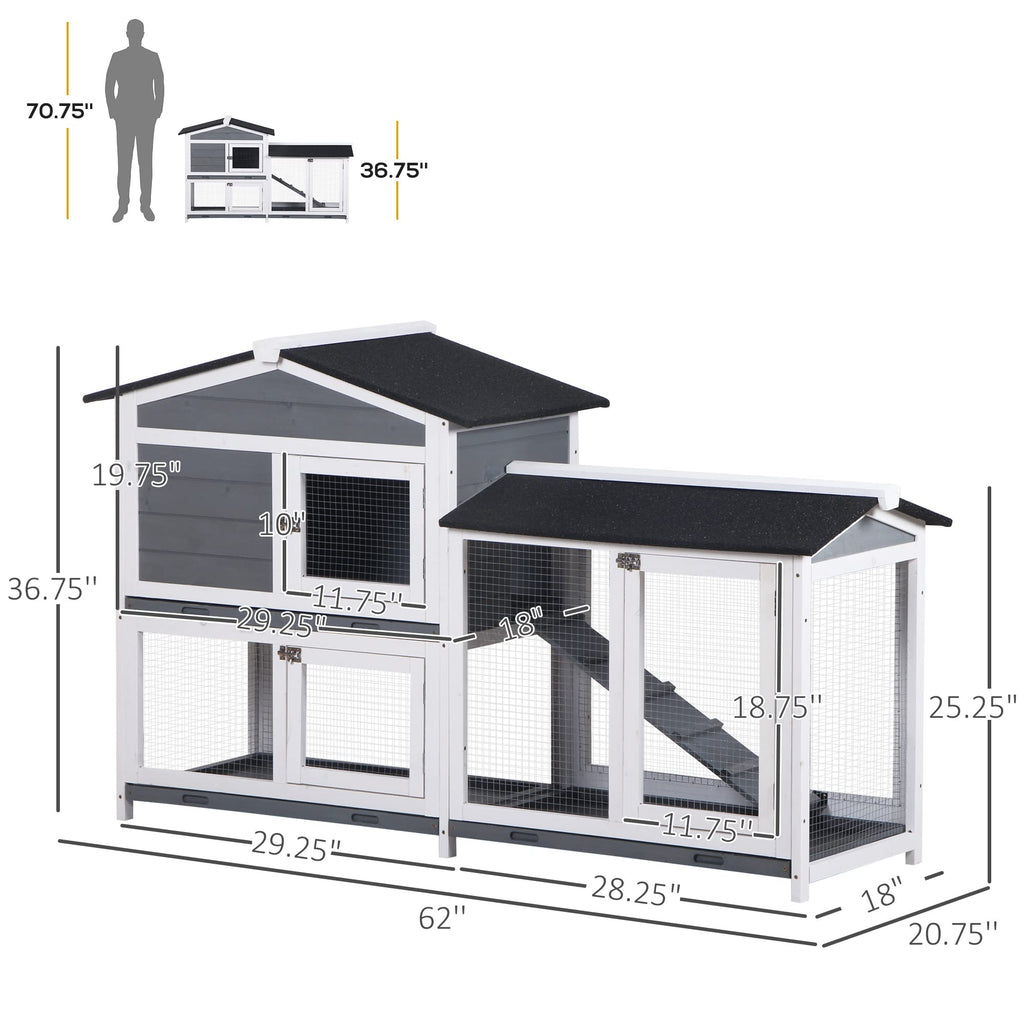 Gray 2-Tier Wooden Rabbit Hutch with Removable Tray B4183