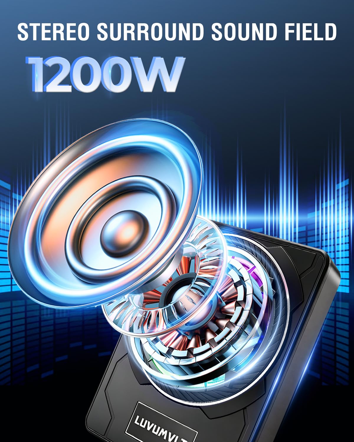 1200W 10" Slim Under Seat Car Subwoofer with Built-in Amplifier T9741
