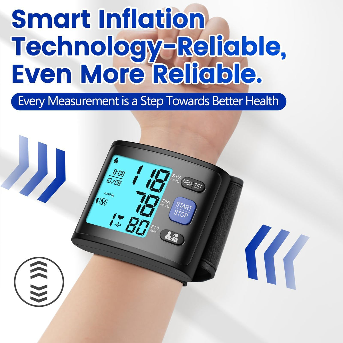 Wrist Blood Pressure Monitor with Backlit LCD Display W79003
