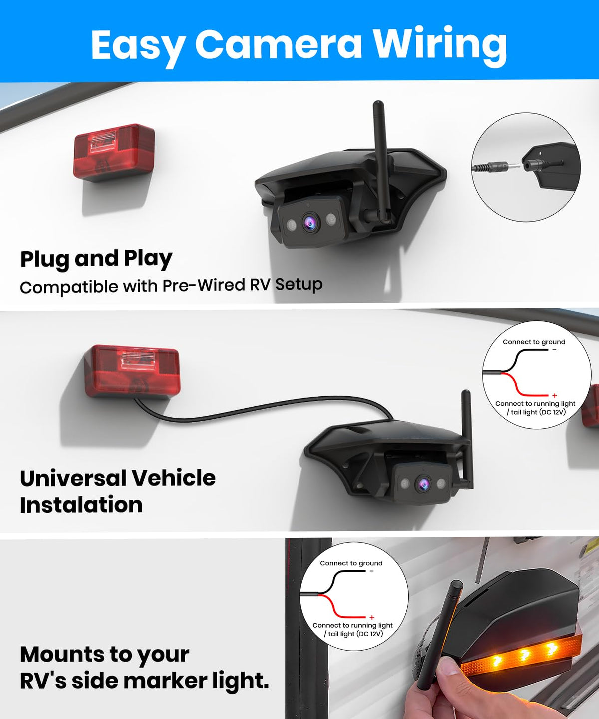 Wireless RV Backup Camera System with 7.2” 3 Split-Screen Monitor O245