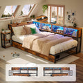 Brown Twin Corner Bed Frame with Storage Bookcase and Bedside Rack W804