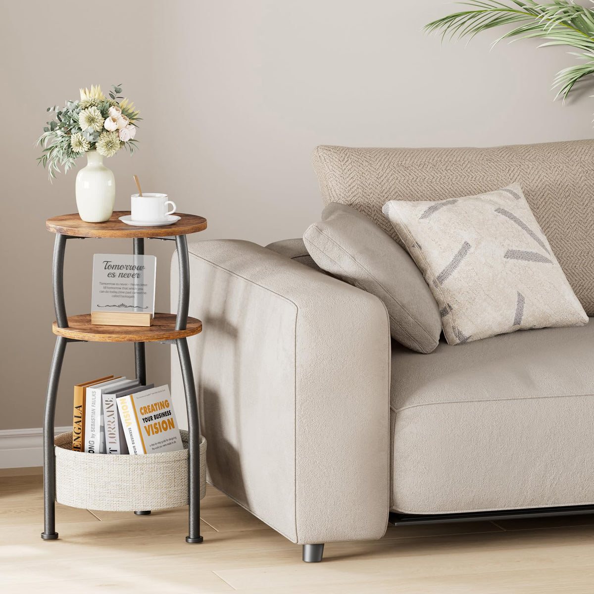 Round Side Table with Storage Basket M987