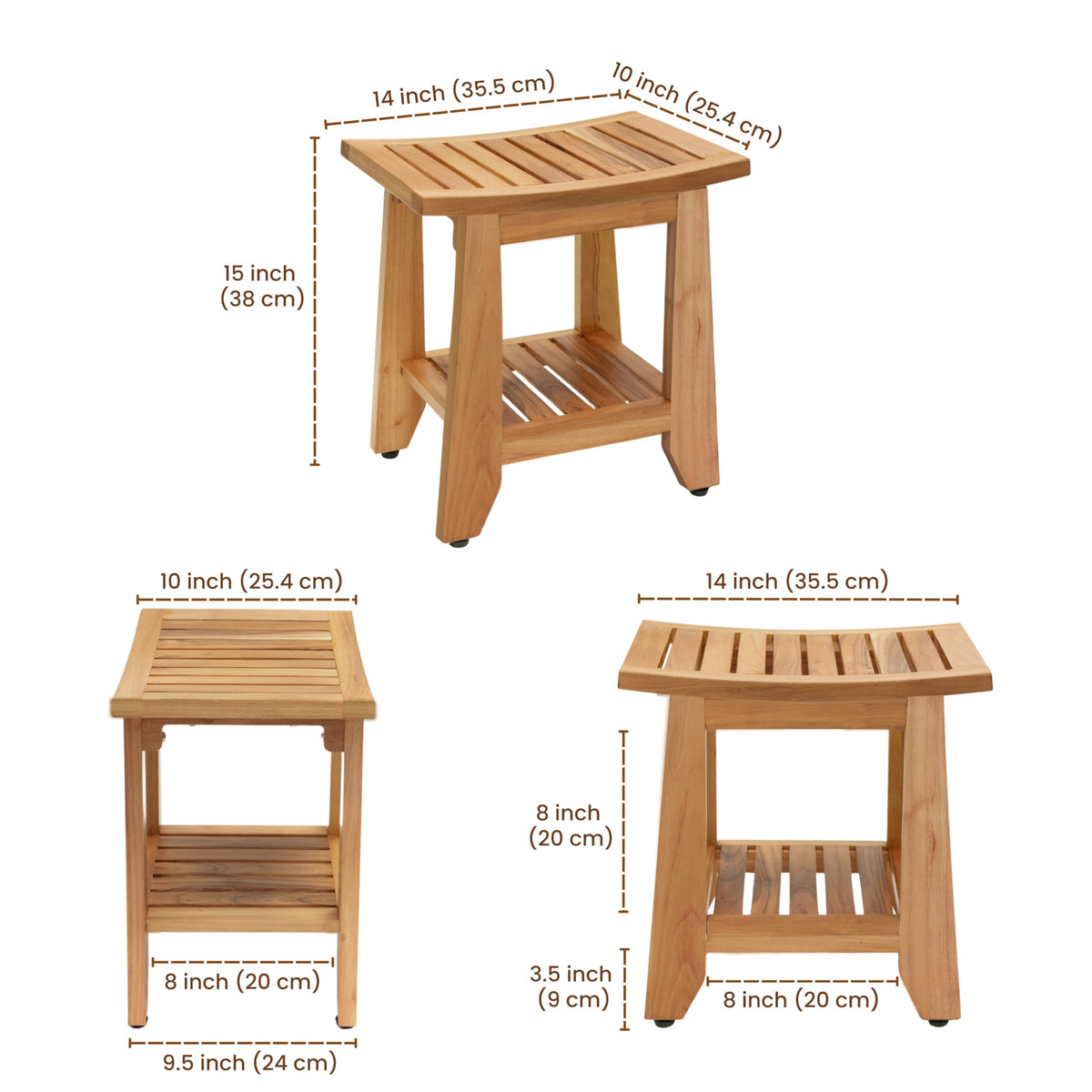 14'' Waterproof Teak Shower Bench with Storage Shelf S537376
