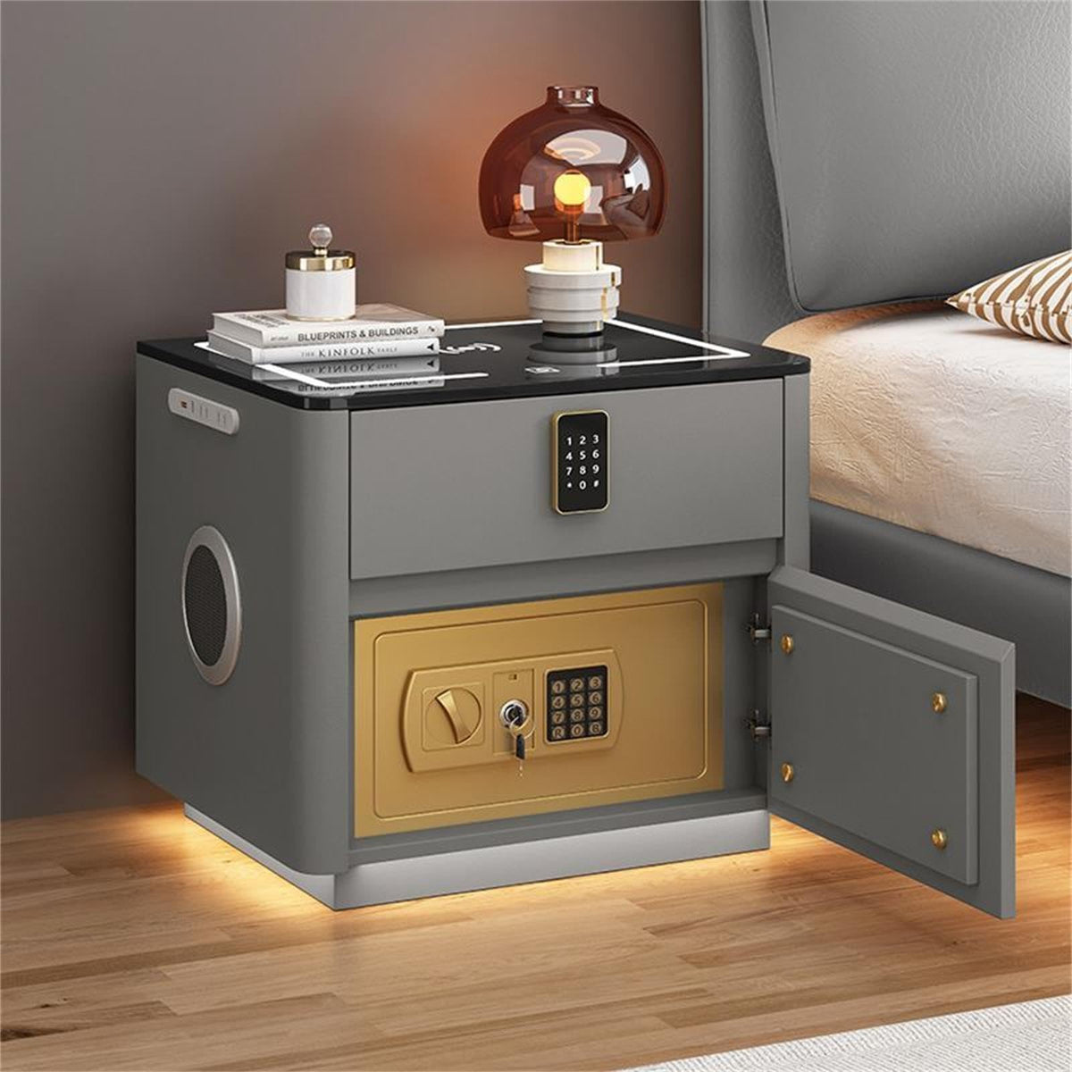 Light Gray Nightstand with Charging Station and USB Ports C5592