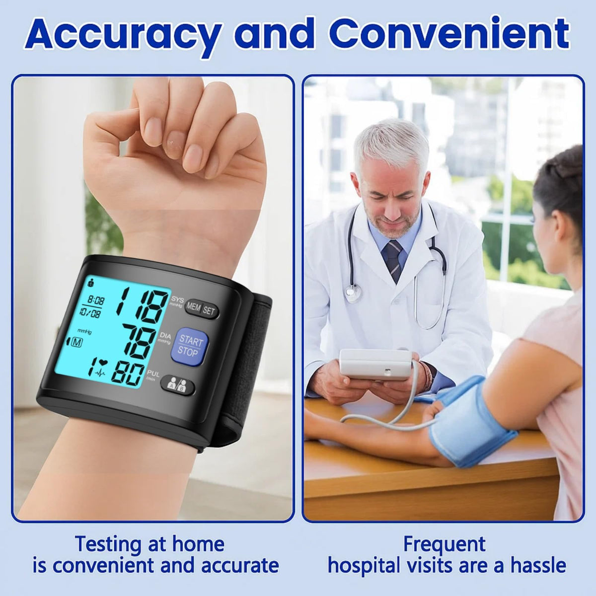 Wrist Blood Pressure Monitor with Backlit LCD Display W79003