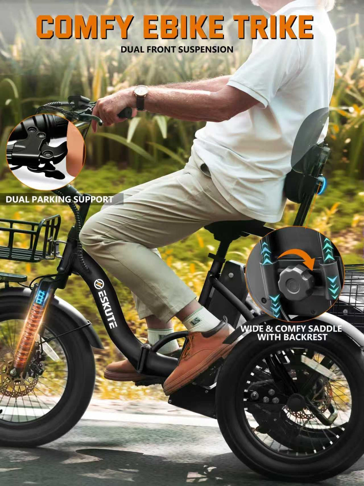 Electric Tricycle Bike 1200W Folding 3 Wheel Bicycle M624