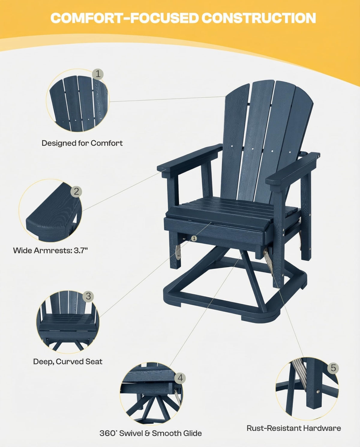 HDPE Oversized Swivel Glider Rocking Chair Set of 2 Navy Blue W631
