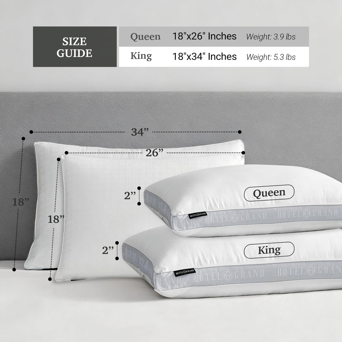 King Size Set of 2 Medium Soft Bed Pillows G844588
