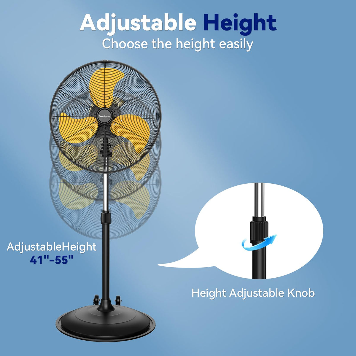 20 Inch 3-Speed Oscillating Metal Pedestal Fan with Wheels I5077