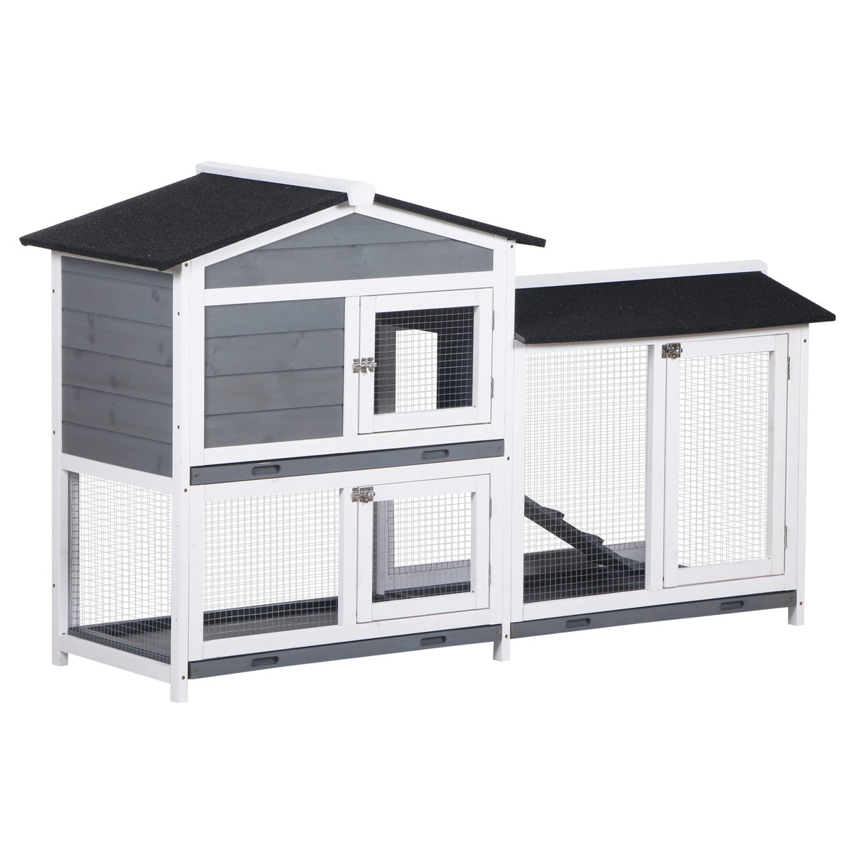Gray 2-Tier Wooden Rabbit Hutch with Removable Tray B4183
