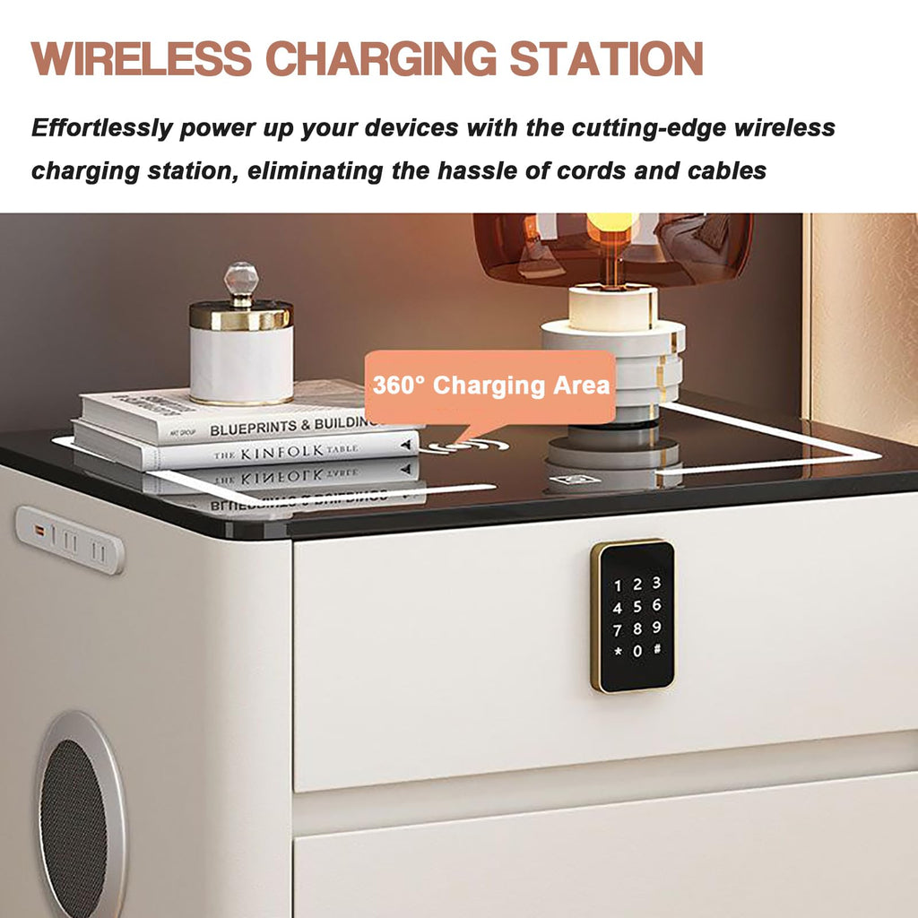 Light Gray Nightstand with Charging Station and USB Ports C5592
