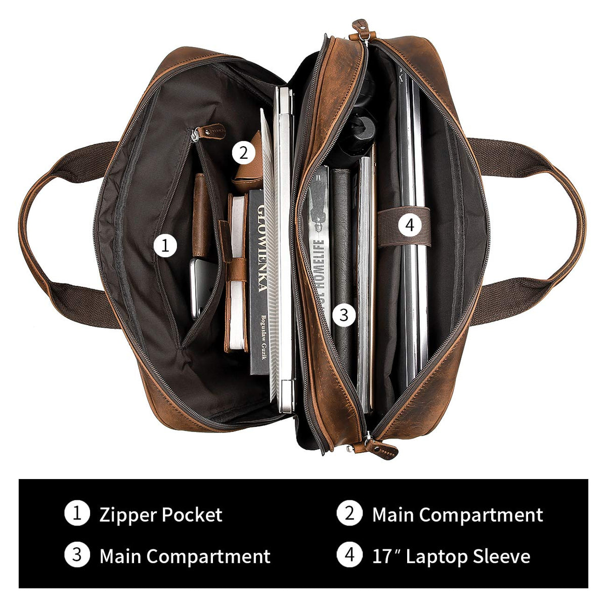 Leather 16" Laptop Briefcase with Luggage Strap Z557385
