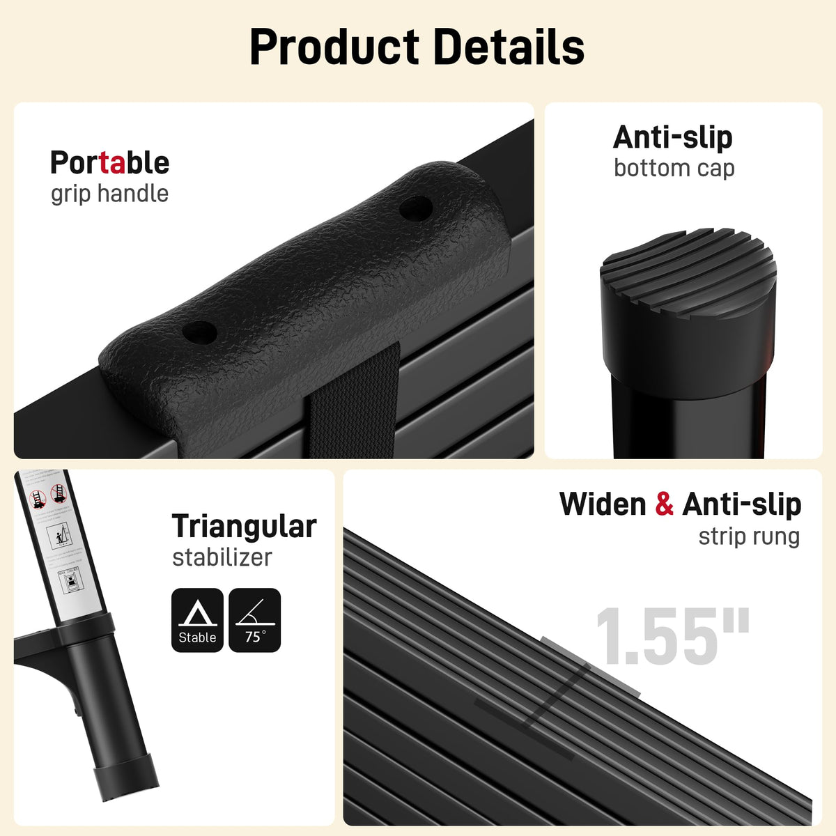 Telescoping Ladder 20.3 FT 330 lbs Capacity Black B3284