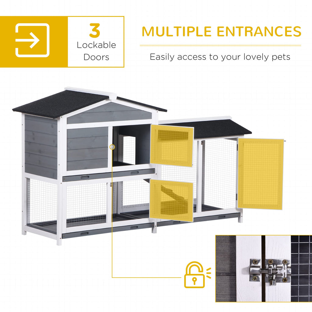 Gray 2-Tier Wooden Rabbit Hutch with Removable Tray B4183