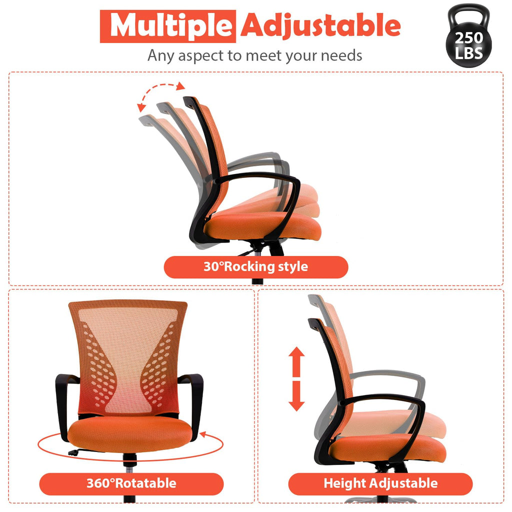 Orange Adjustable Mesh Ergonomic Office Chair with Lumbar Support L34730