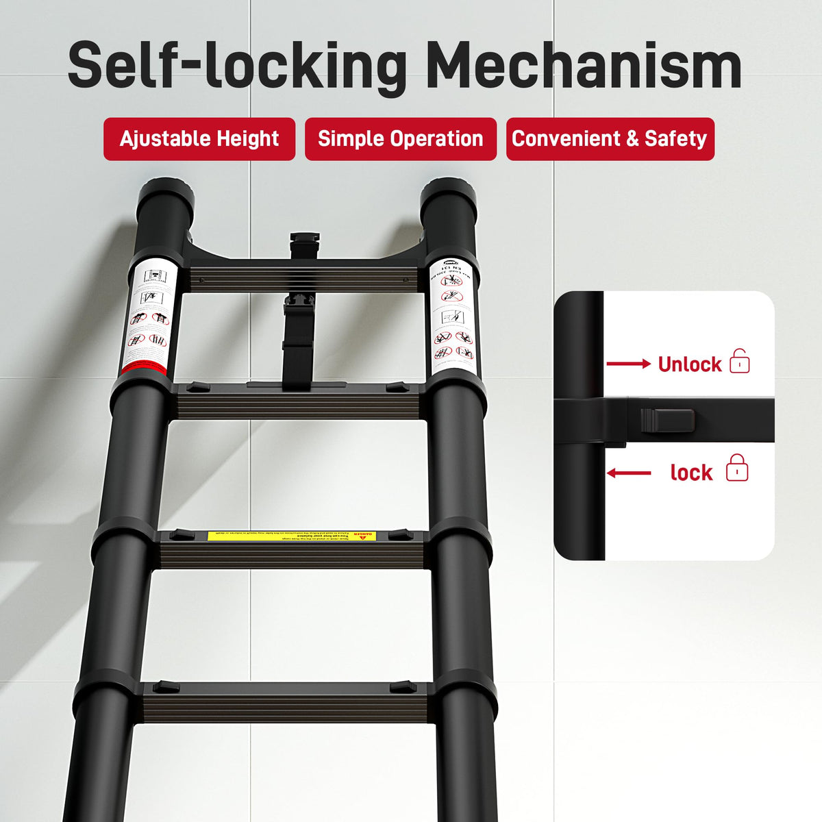 Telescoping Ladder 20.3 FT 330 lbs Capacity Black B3284