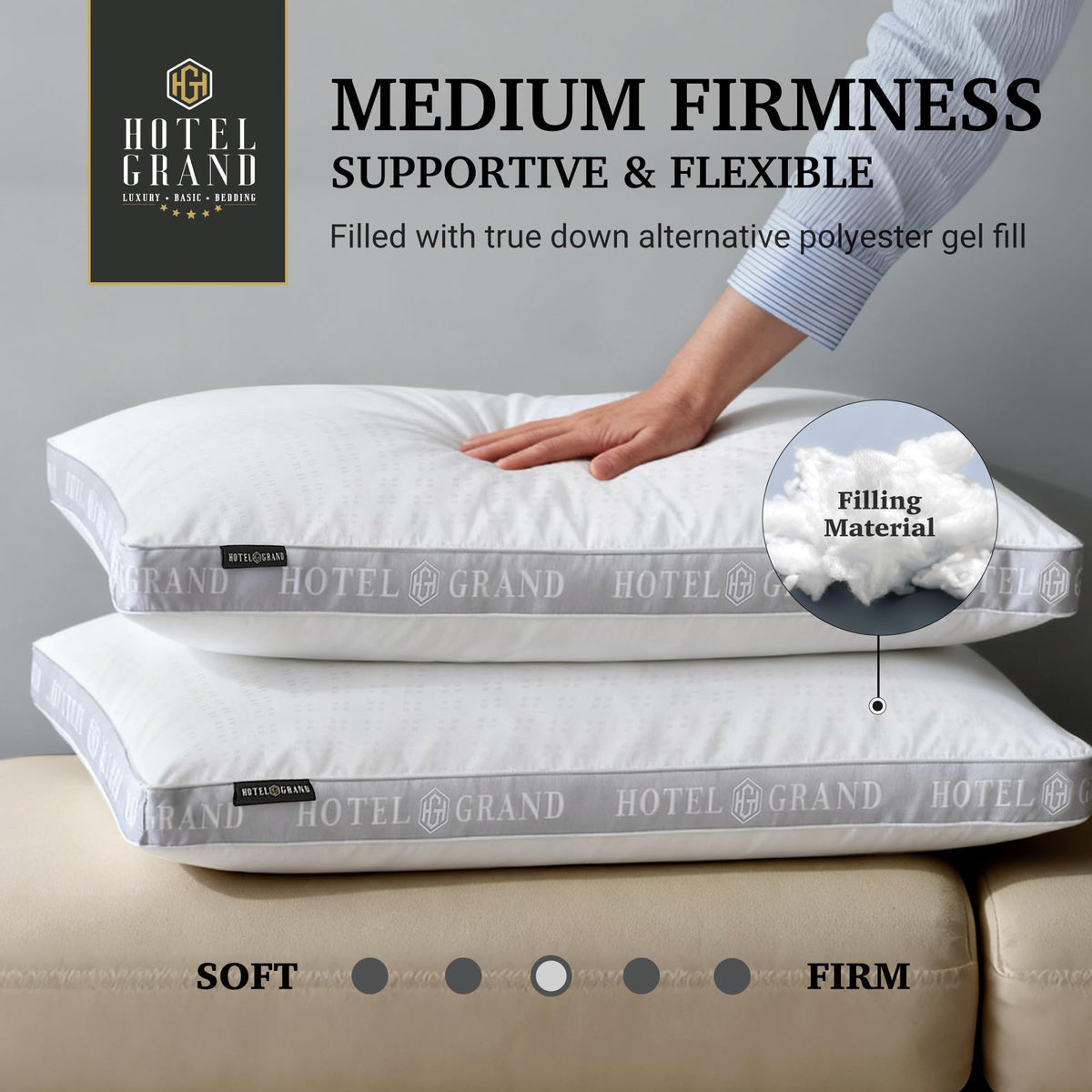 King Size Set of 2 Medium Soft Bed Pillows G844588