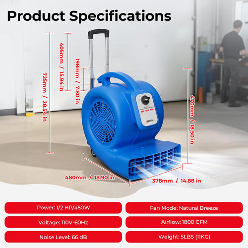 1/2 HP 1800 CFM 3 Speed Air Mover Blower Fan Z477