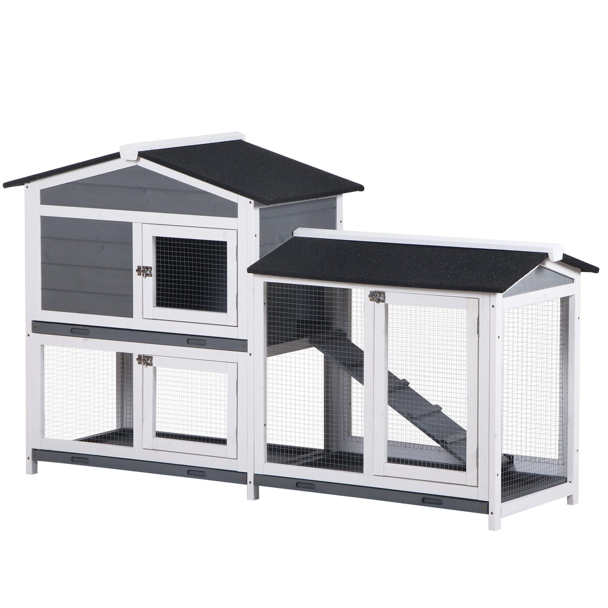 Gray 2-Tier Wooden Rabbit Hutch with Removable Tray B4183